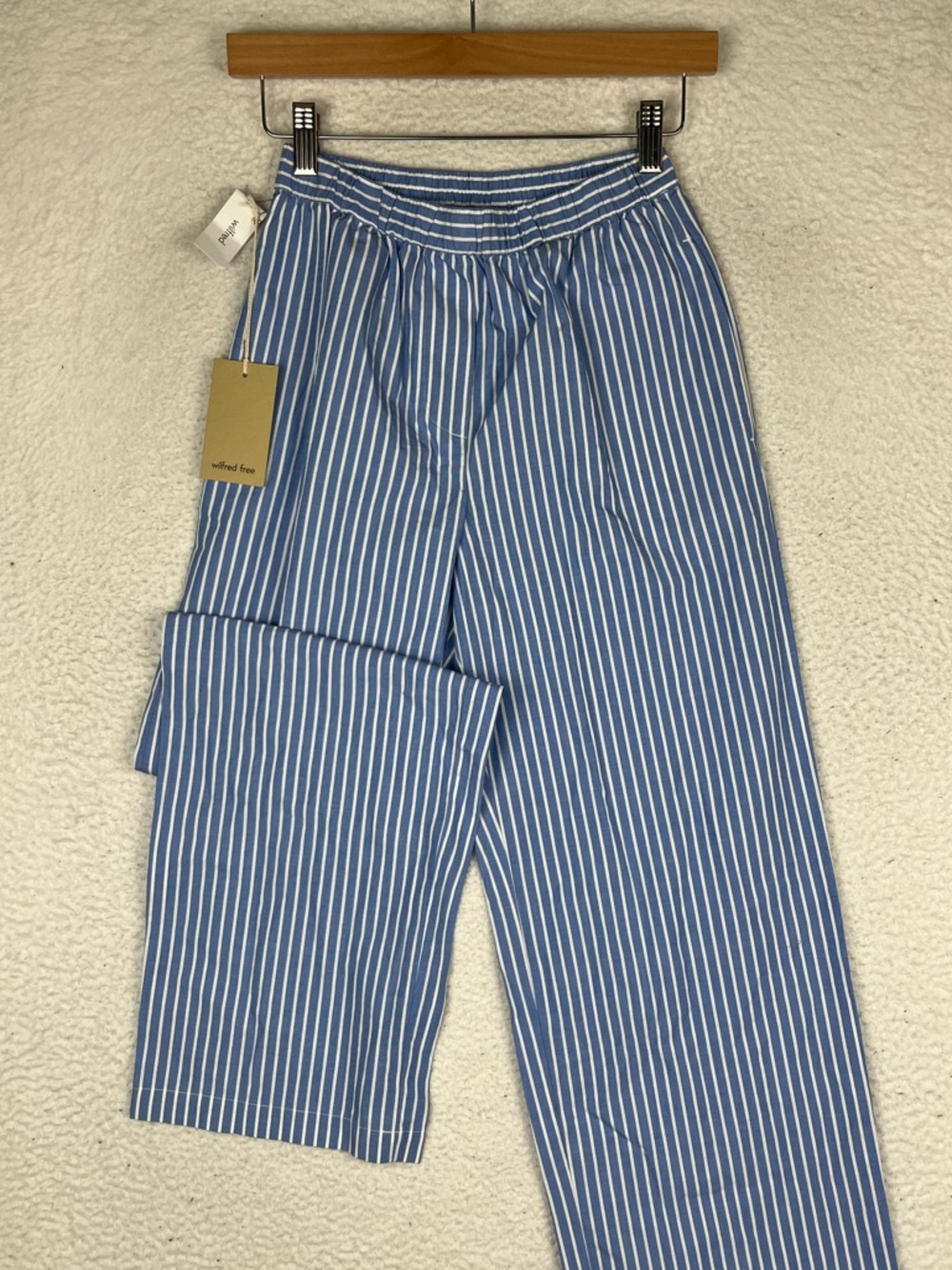 Aritzia Wilfred blue white cotton stripe pant